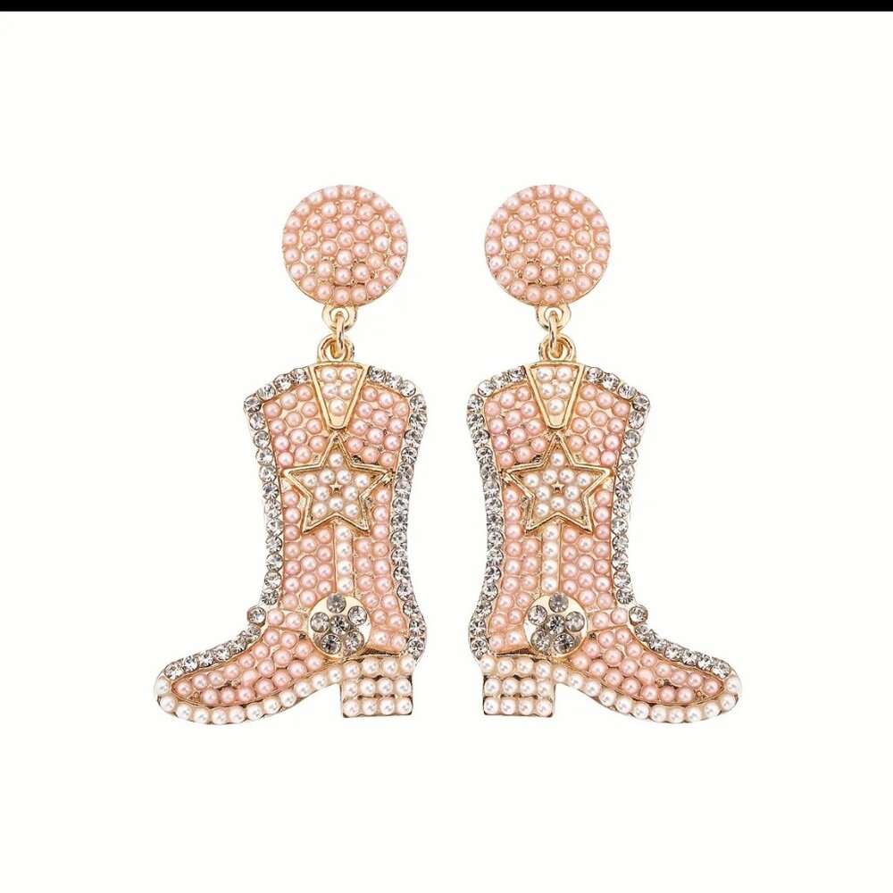Pink Cowboy Boot Statement Earrings western country boho jewelry